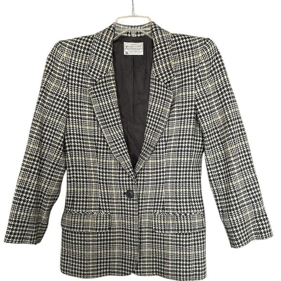 Miss Pendleton Vintage Plaid Houndstooth Tweed Wool Blazer Academia Sz 4 - Picture 1 of 10